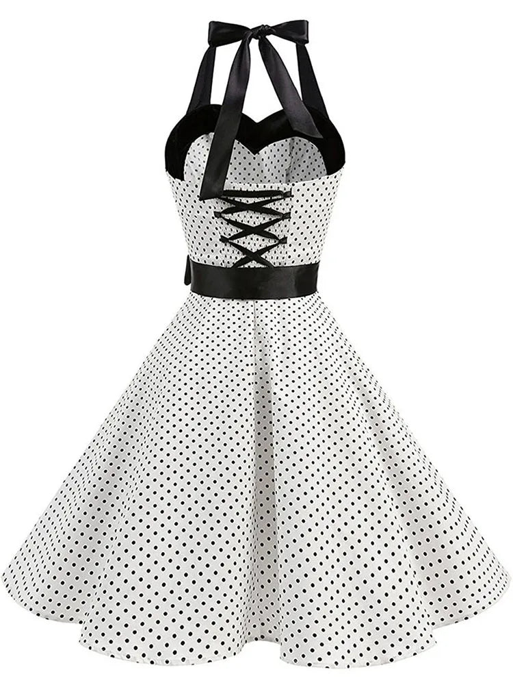 Women Polka Dot Print Rockabilly Pin Up Dress