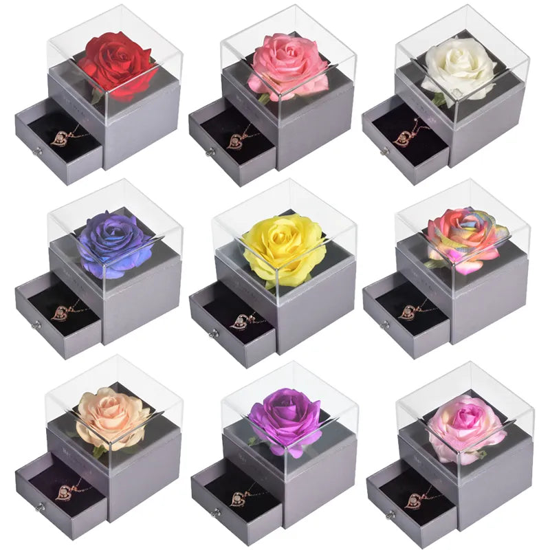 Unfade Flower Eternal Rose Jewelry Box 100 Languages I Love You Necklace