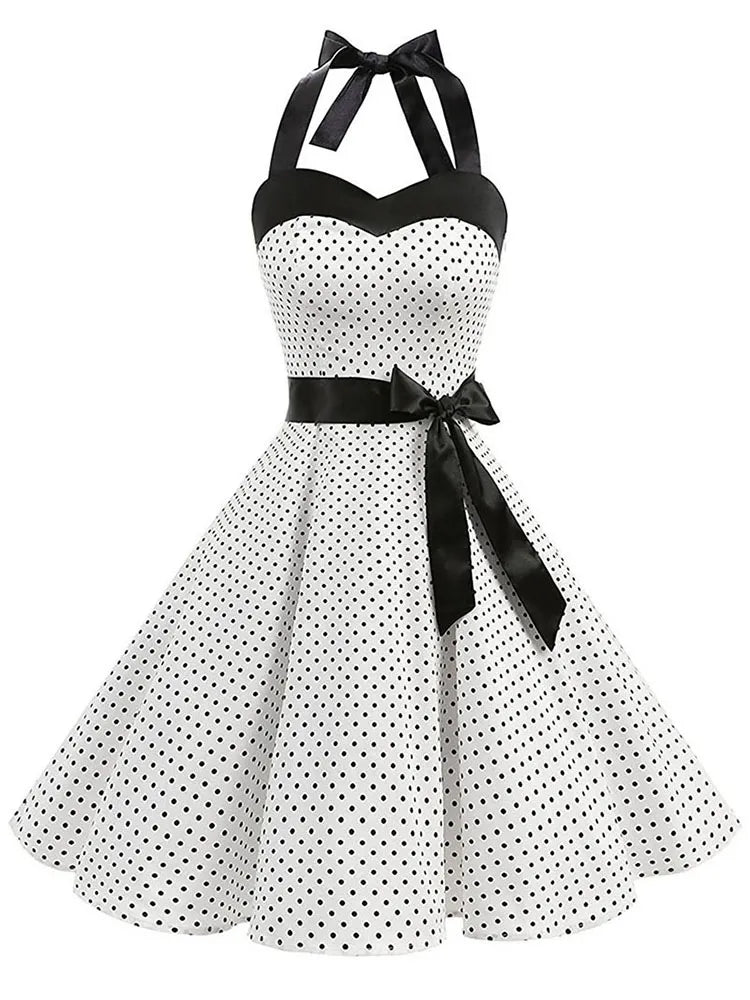 Women Polka Dot Print Rockabilly Pin Up Dress