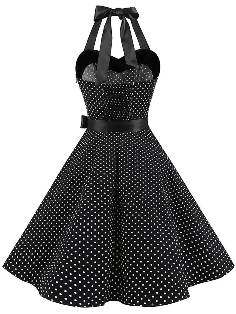 Women Polka Dot Print Rockabilly Pin Up Dress