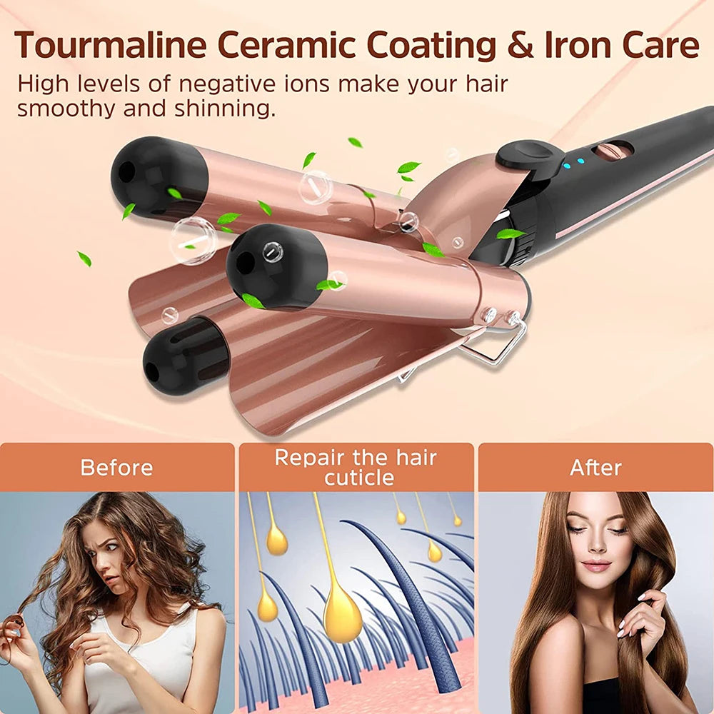 5 in 1 Hair Waver Curling Iron,3 Barrel Hair Crimper with Fast Heating Up, 0.4-1.25 Inch Crimper Wand Curler for All Hair Types