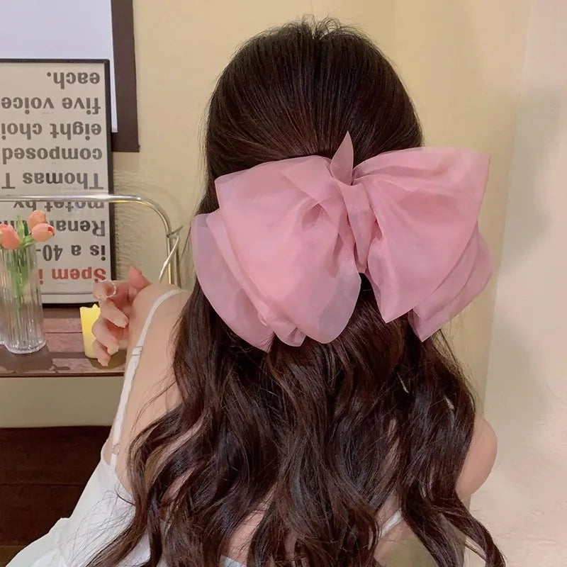 Mesh Thin Gauze Big Bow Hair Claw Clip